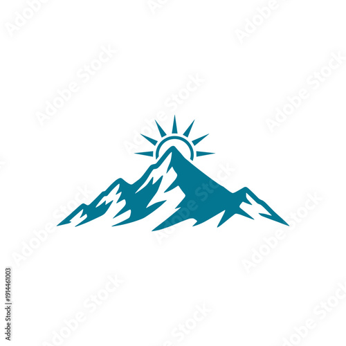 Mountain sunrise logo flat vector design