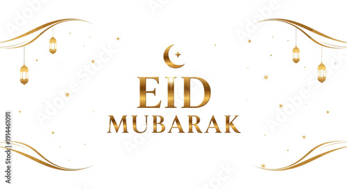 Elegant Eid Mubarak Greeting with Golden Decorations and Starry Sky