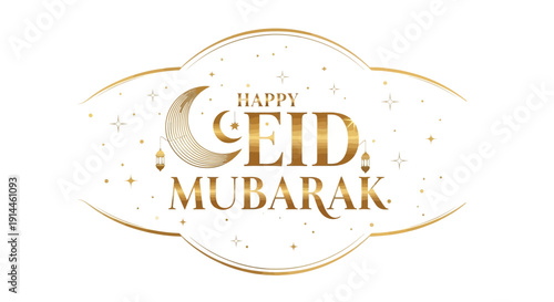 Eid Mubarak Celebration Illustration with Moon and Stars