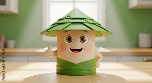 A Cute Cartoon Character With A Green Leaf Hat And Green Leaf Skirt Giving A Thumbs Up In A Kitchen Setting With Natural Light