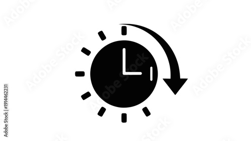 Vector illustration of clock icon with curved arrow indicating time change, delay, or adjustment, on a transparent background