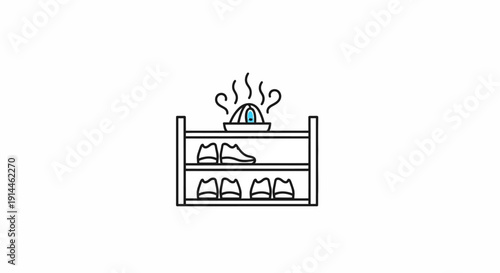Shoes on shelf with steaming shoe.