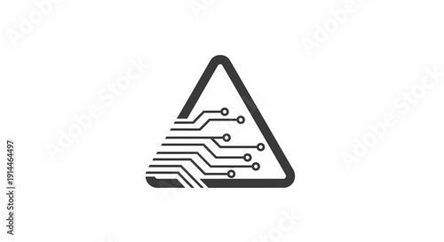 Warning Sign with Circuit Board Design.