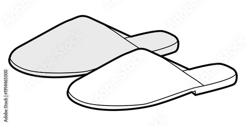 Slide slipper shoe women sketch pair. Closed toe house sandal for home lounge cozy outfit. Technical fashion illustration CAD mockup vector man unisex isolated classic style.