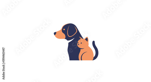 Cute Dog and Cat Friendship Illustration.