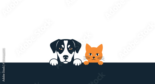 Cute Dog and Cat Peeking Over Edge Together.