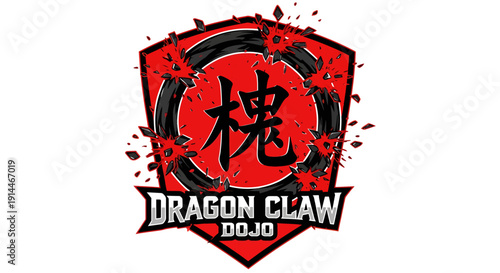Dragon Claw Dojo martial arts logo with red and black design.