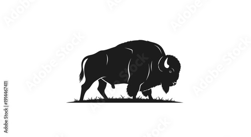 Silhouette of a Bison on Plain with Minimalist Style