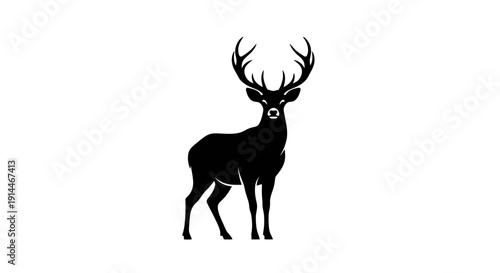 Silhouette of majestic stag with antlers against white background