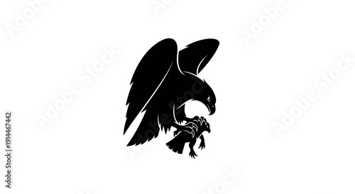 Silhouette of a fierce eagle head in flight, detailed black outline