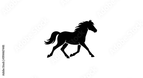 Silhouette of a galloping horse in profile on white background
