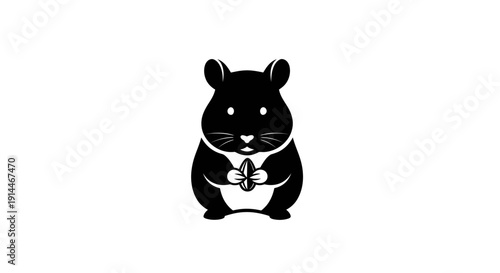 Cute Black Hamster Holding a Small Gift in Its Paws