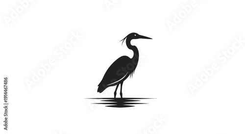 Silhouette of a Heron Standing by Waterway in Calm Nature Scene