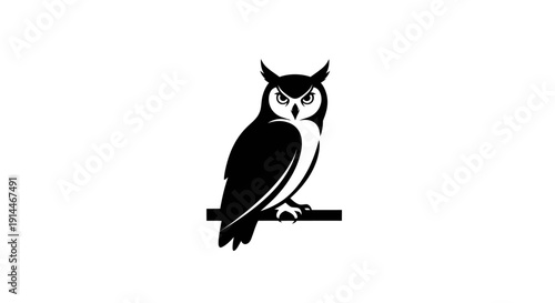 Stylized Black and White Owl Illustration for Nature and Wildlife Displays