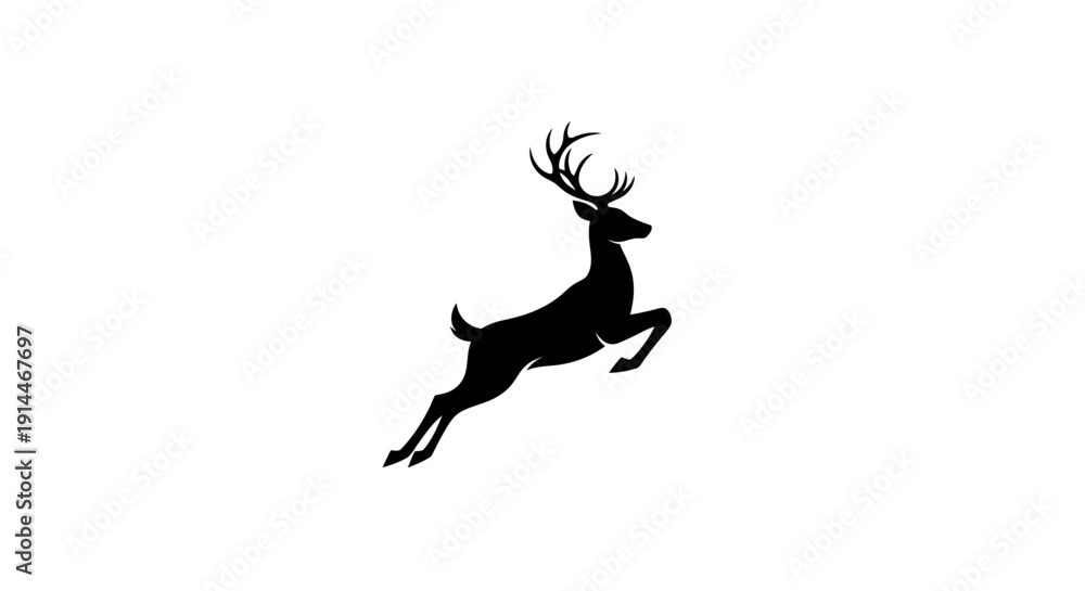 Obraz premium Silhouette of a Leaping Deer with Antlers in Motion