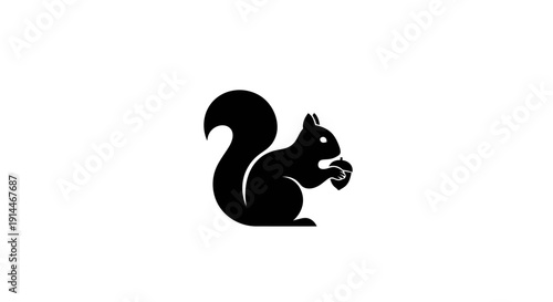 Silhouette of a Squirrel Resting on a White Background