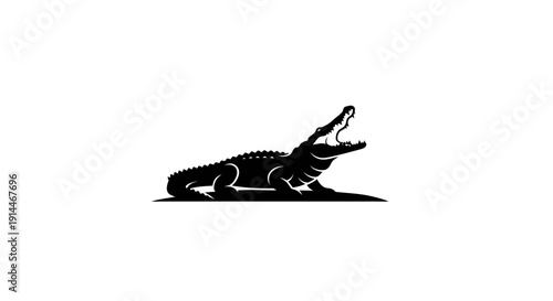 Silhouette of Crocodile on White Background