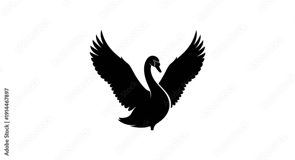 Fototapeta premium Elegant Black Swan Silhouette with Outstretched Wings