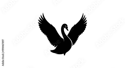 Elegant Black Swan Silhouette with Outstretched Wings