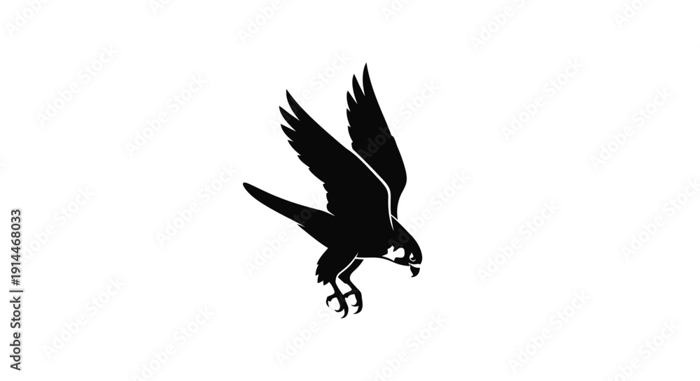 Fototapeta premium Silhouette of a soaring bird with spread wings in flight