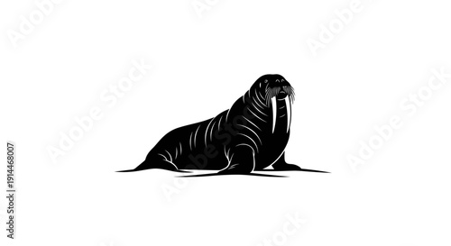 Silhouette of a Walrus on White Background
