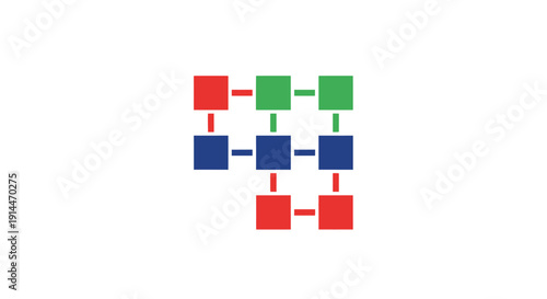 Colorful squares connected by lines.