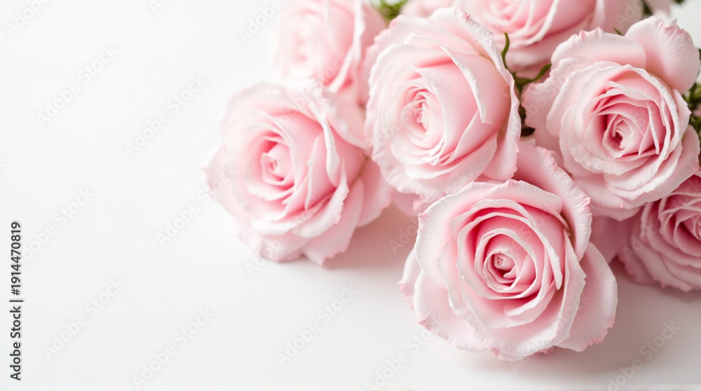 Fototapeta premium Beautiful pink roses bouquet on white background for Valentine's Day