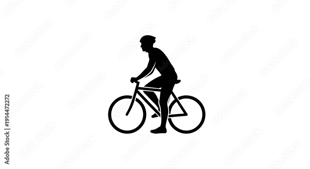Obraz premium Silhouette of a Man Riding a Bicycle Against White Background