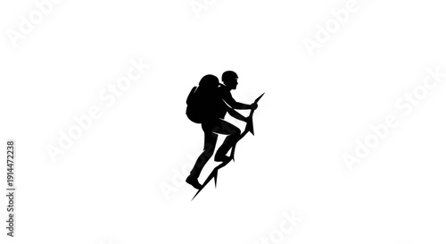 Silhouette of a Mountain Climber with Backpack and Rope