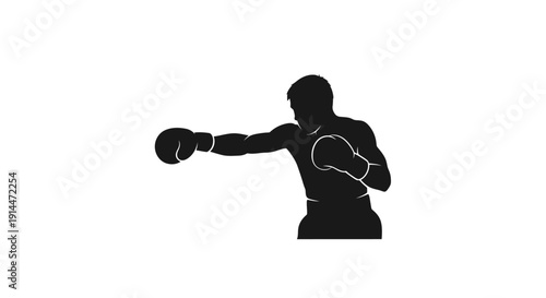 Silhouette of Boxer in Fighting Stance with Extended Fist