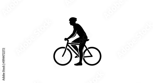 Silhouette of a Man Riding a Bicycle Against White Background