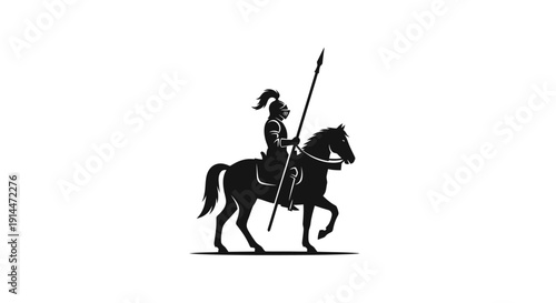 Silhouette of a knight on horseback holding a lance, historical warrior armor