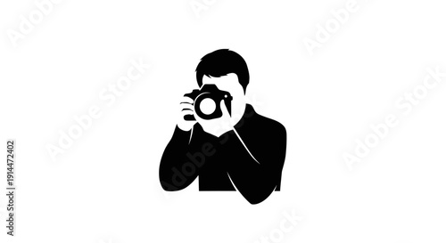 Minimalist Black and White Silhouette of Photographer with Camera