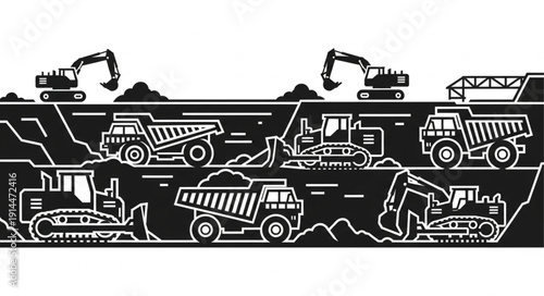 Heavy construction machinery working on a large site.