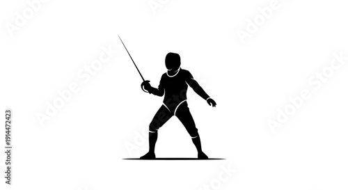 Silhouette of Fencer with Sword in Dynamic Pose