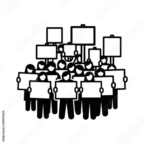 Group of people holding blank signs in protest or demonstration.