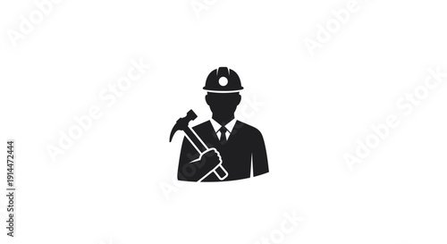Silhouette of a Construction Worker with Helmet and Hammer