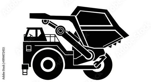 Black and white illustration of a heavy machinery vehicle.