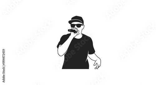 Silhouette of a musician singing into a microphone