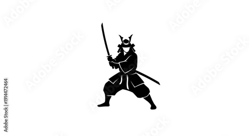 Silhouetted Samurai Warrior in Traditional Armor with Katana