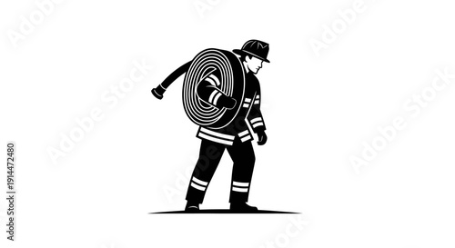 Firefighter Walking with Equipment, Emergency Response Scene