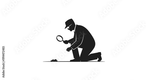 Silhouette of Investigator with Magnifying Glass Examining Evidence