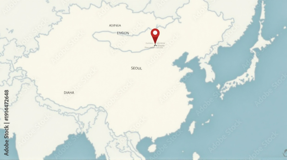 Fototapeta premium Map of East Asia with location marker near Seoul