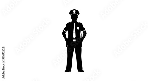 Silhouette of Police Officer Standing with Hands on Hips