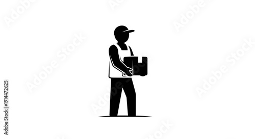 Silhouette of a delivery person holding a package against a plain background