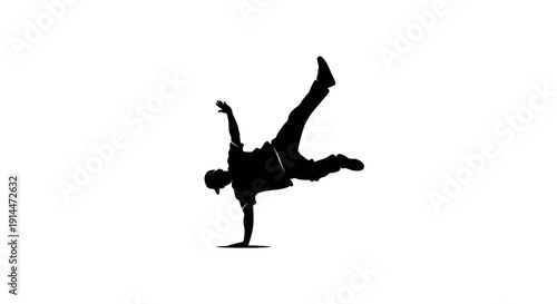 Silhouette of a person falling or jumping against a bright sky