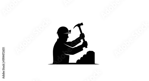 Silhouette of Construction Worker with Hammer and Nails