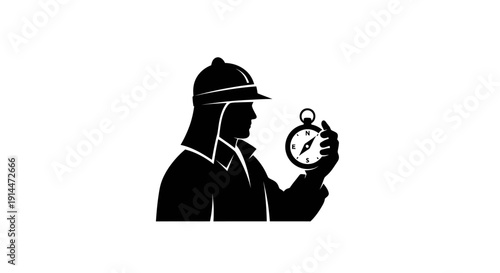 Silhouette of Person with Pocket Watch, Concept of Time Management