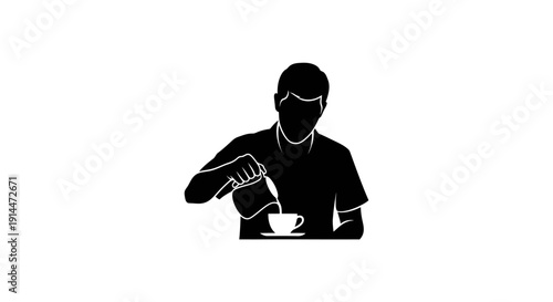 Silhouette of Man Stirring Coffee in a Cup