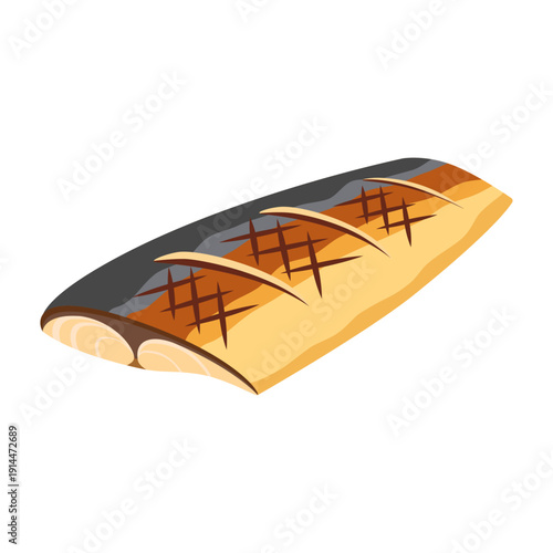 Isometric grilled mackerel - flat vector illustration, Japanese food icon